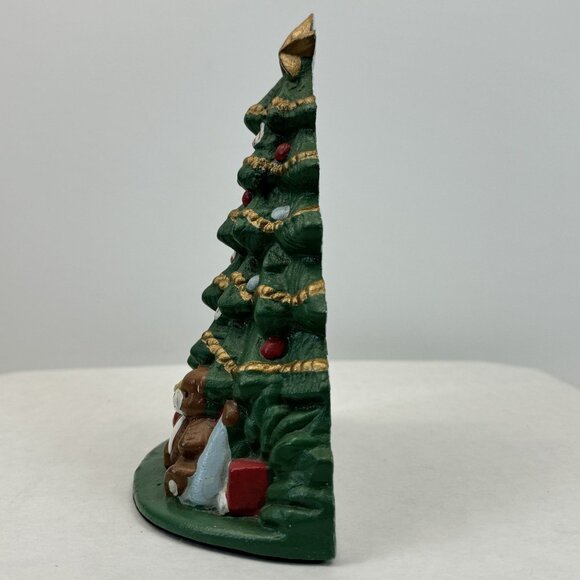 Vintage Lillian Vernon Christmas Tree Doorstop #751C Cast Iron Painted Toys 7.5" - Picture 2 of 14